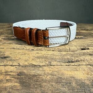 Men's Torino Italian Woven Stretch Belt White Leather Trim 38"